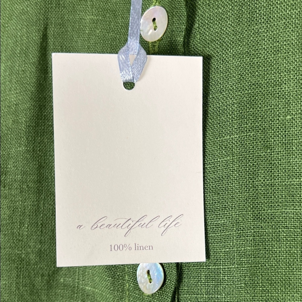 NWT Phoebe Tiered 100% Linen Dress Crown Linen Designs Arte Italica Green - Picture 12 of 12